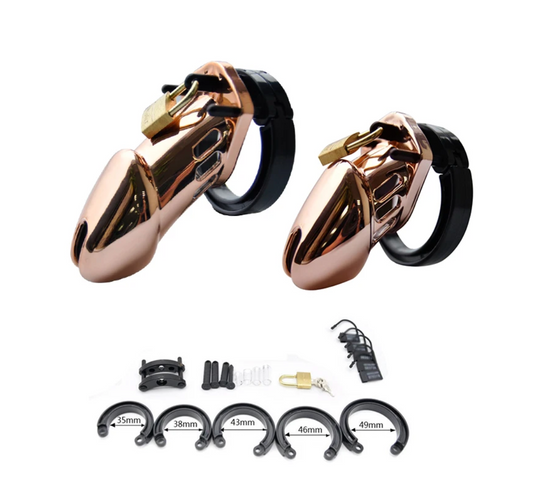 Rose Gold Male Chastity Cage Long /Short Plastic Lock Cock Cage With 5 Rings