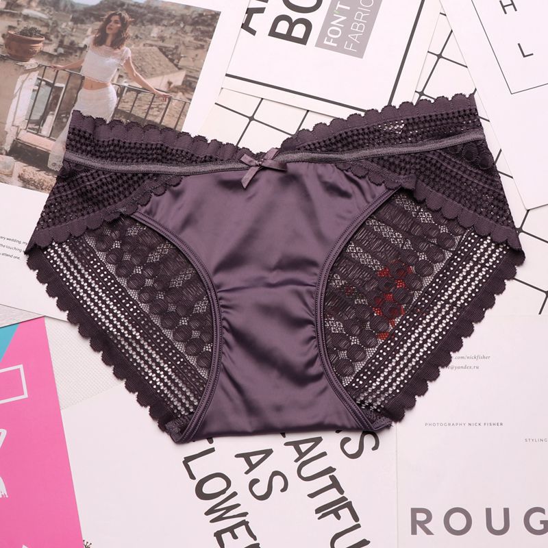 satin high - end lace underwear women French romantic waist sexy hot buttocks briefs