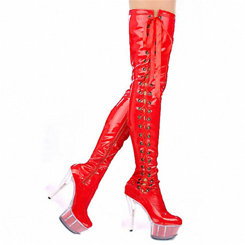 Stretch over the knee boots sissy high heels