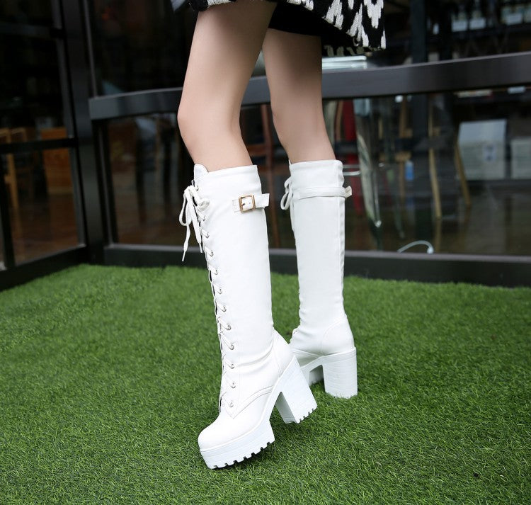 Front Lace-up Knee High Platform Boots