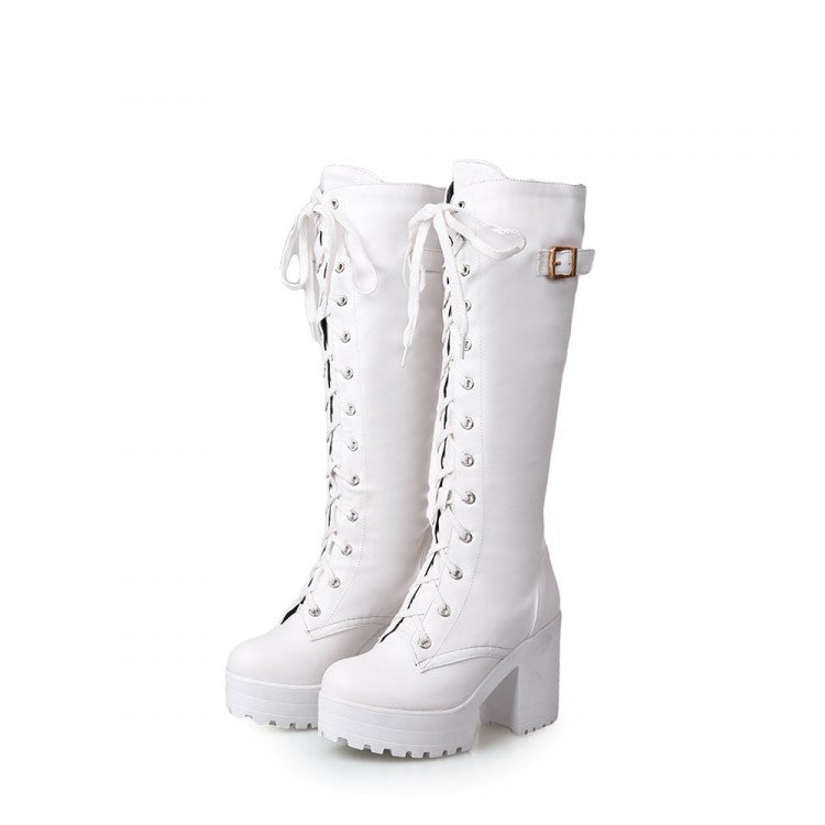 Front Lace-up Knee High Platform Boots