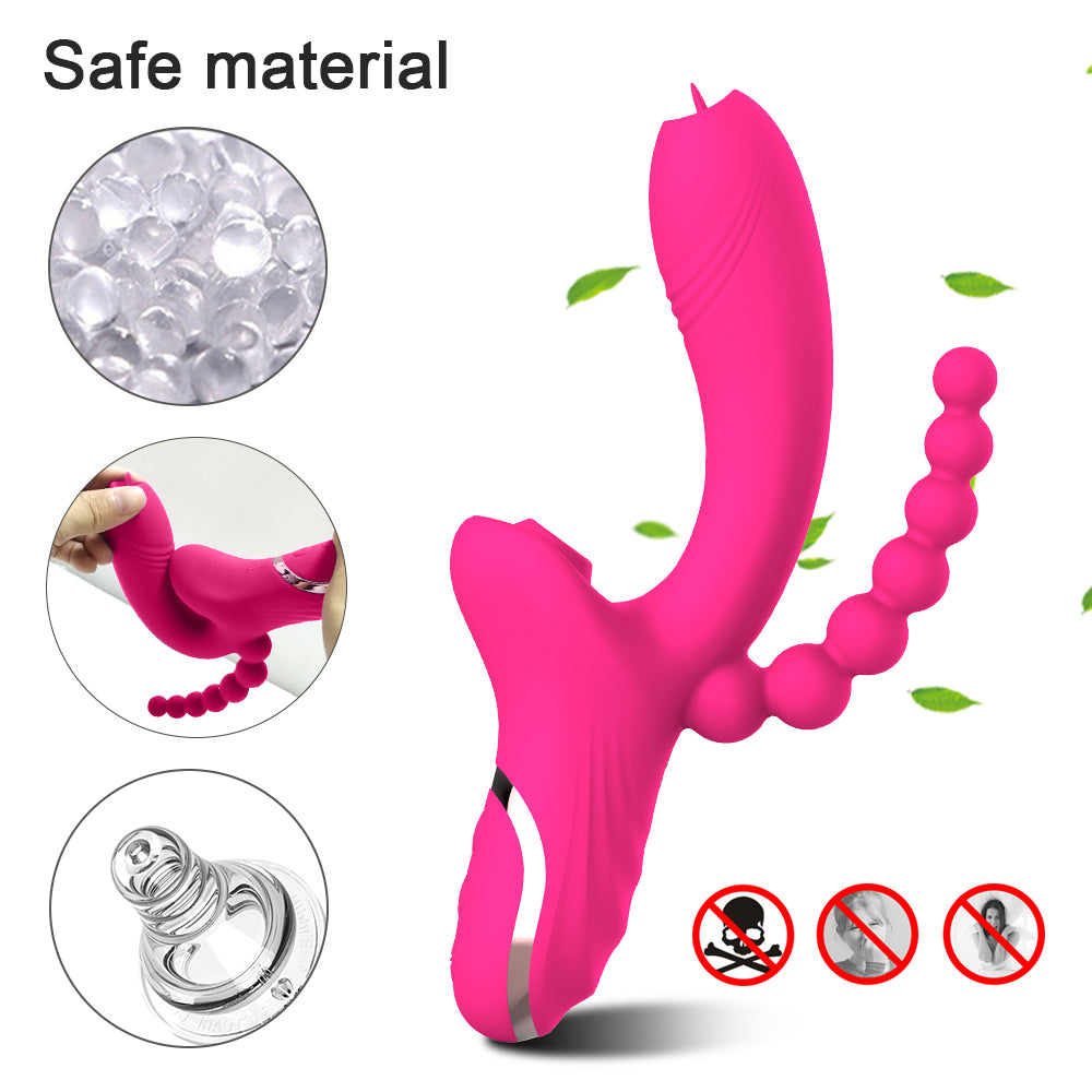 3 in 1 Clitoris Sucker Vibrator Female for Women G Spot Tongue Licking Vacuum Stimulator Dildo Anal Sexy Toys