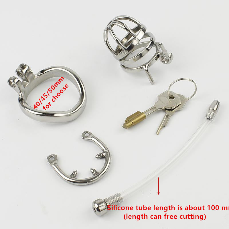 CX019 Cock Chastity Cage 1.77 inches long with Urethra Dilator and Spiked Ring