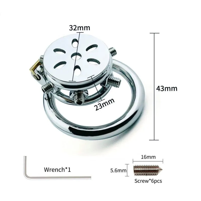 Stainless Steel Button Ding Chastity Lock with Flat Massage Cover for Men