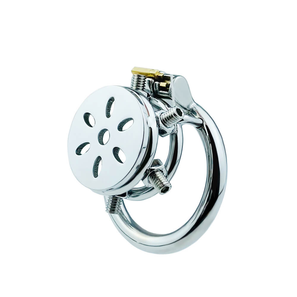 Stainless Steel Button Ding Chastity Lock with Flat Massage Cover for Men