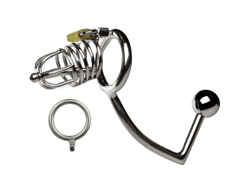 CX141 Stainless Steel Conjoined Anal Plug with Catheter Chastity Lock
