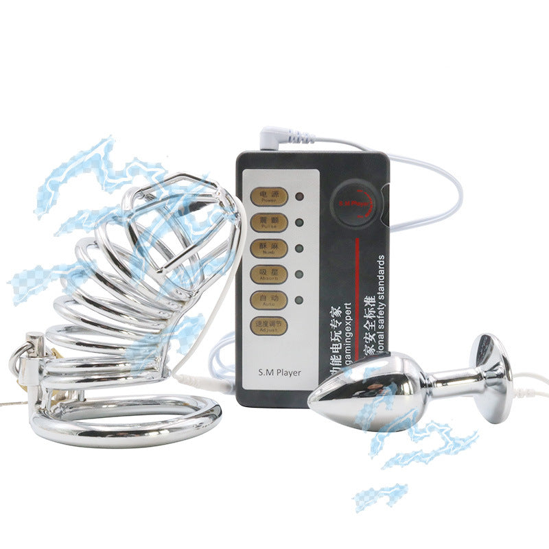 CX143 Electric Shock Anal Plug Chastity Lock Set