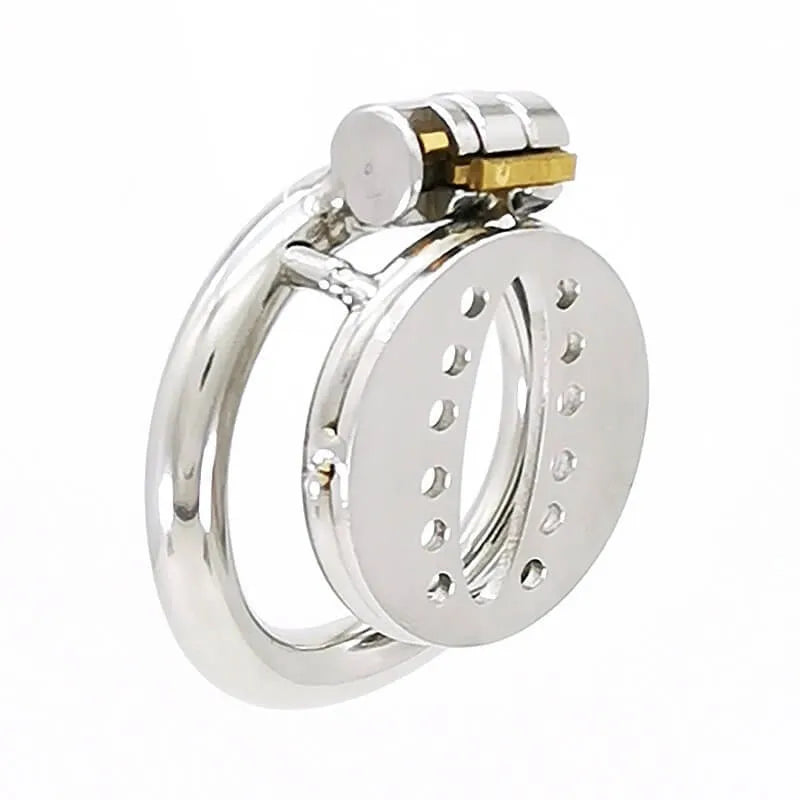 Lockable flat Stainless Steel Sissy Chastity Cage with Penis Ring