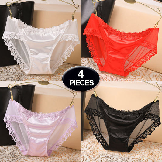 4 pieces of sexy transparent lace with luxurious satin Panties